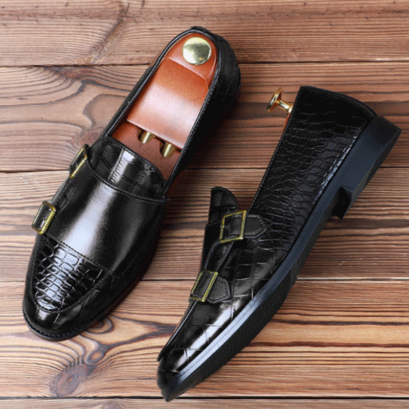 Men's Monk Strap Dress Shoes Crocodile Uppe Patchwork Style