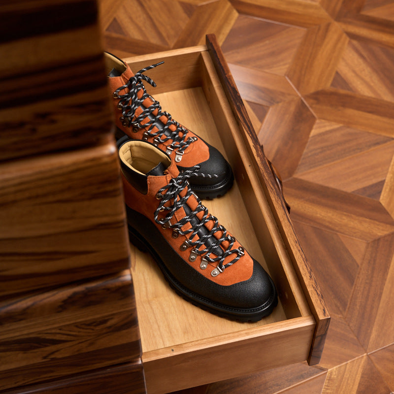 Modern Heritage Work Boots: Contrast Panel Design & Statement Lace Detail