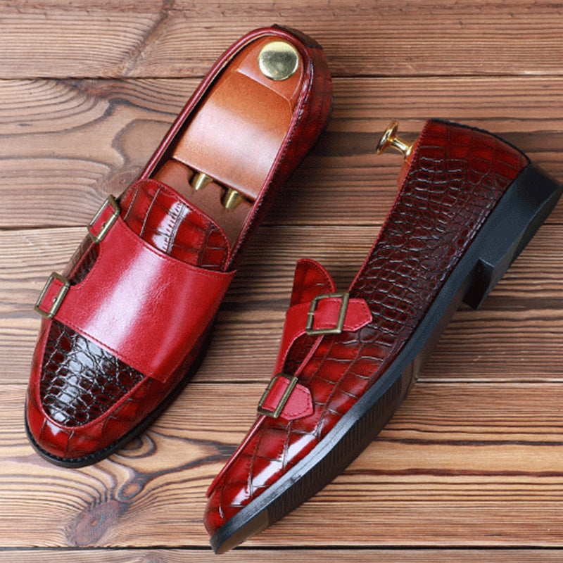 Men's Monk Strap Dress Shoes Crocodile Uppe Patchwork Style