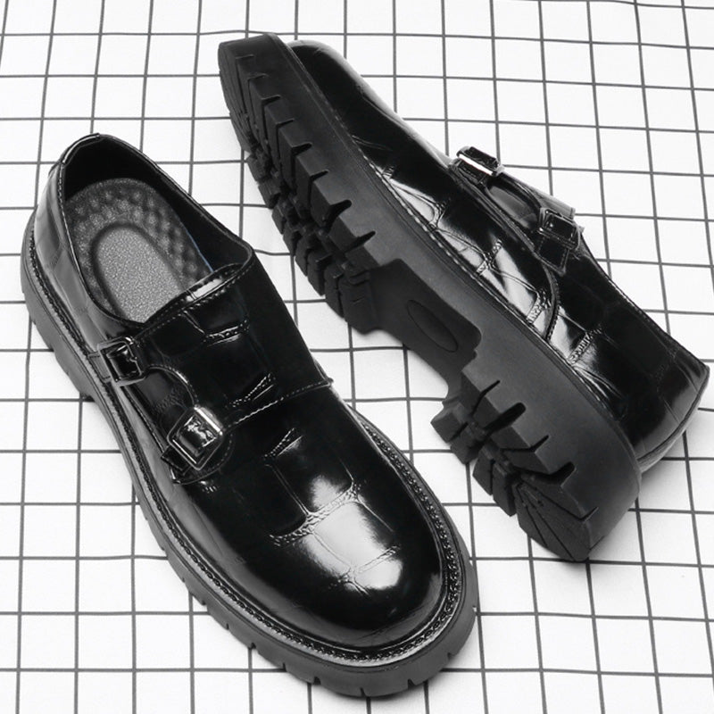 Men's Monk Straps: Embossed Texture & Signature Buckle Accent