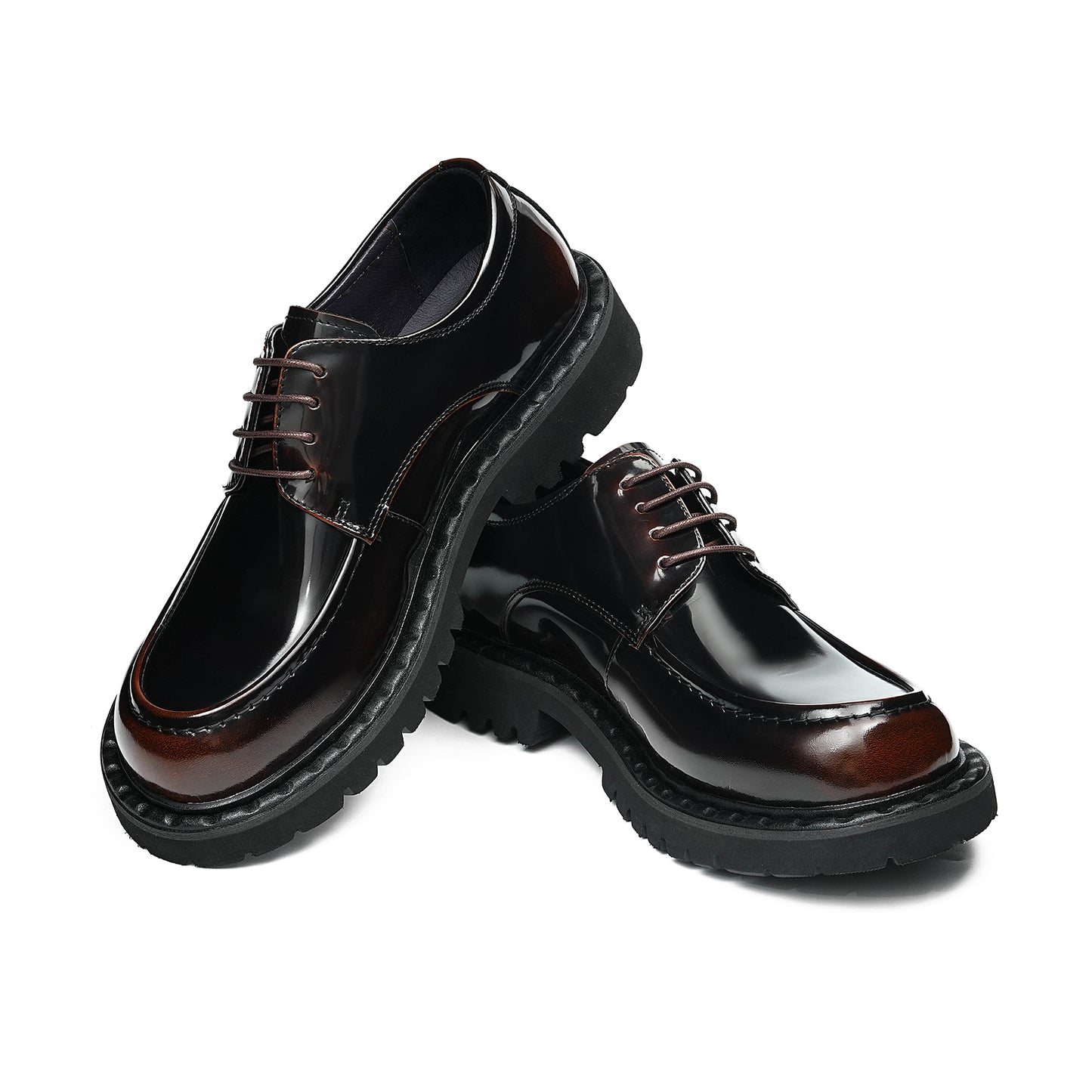 Architectural Men's Derby Shoes: Sculptural Sole & Mirror-Finish Elegance