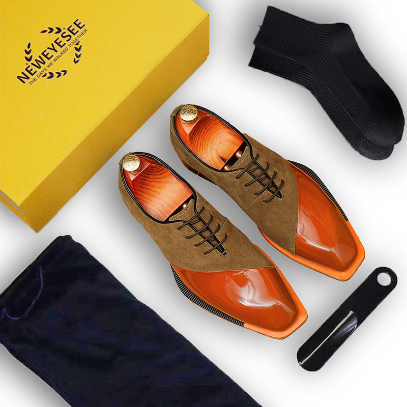 Men's Oxford Shoes - Glossy & Suede Leather Blend