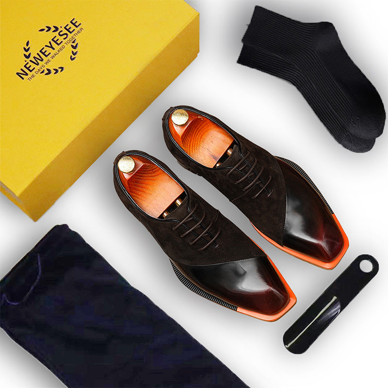 Men's Oxford Shoes - Glossy & Suede Leather Blend