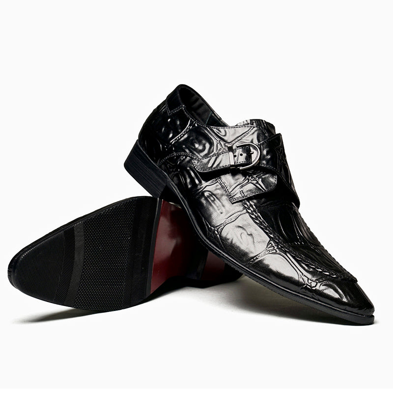 Men's Crocodile-Embossed Monk Strap Shoes Sharp Toe
