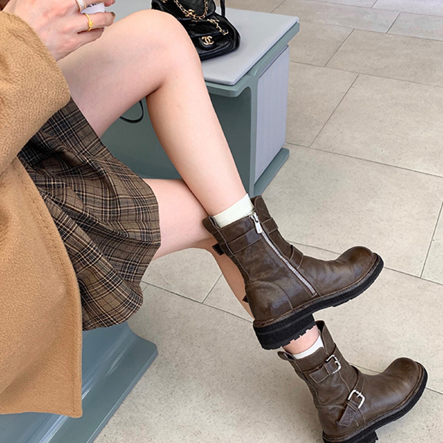 Women's Edgy Buckle Boots: Statement Dual Straps & Sleek Side-Zipper Access