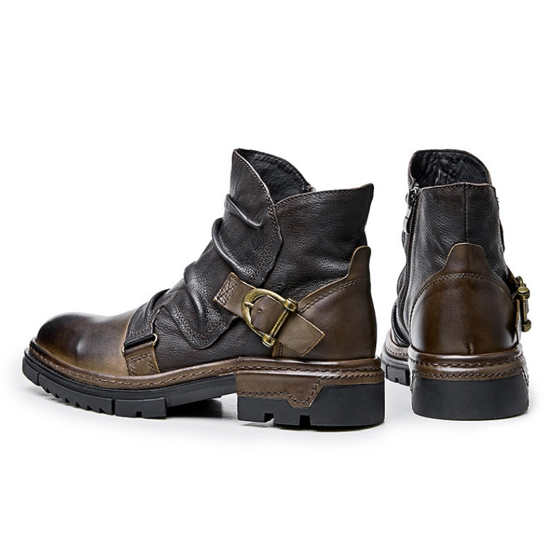 Martin Boots Vintage Workwear - Waxed Leather with Patchwork Buckle Design