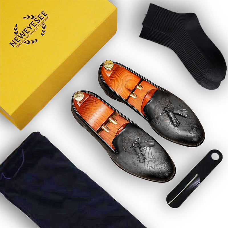 Men's Tassel Loafers - Embossed Design