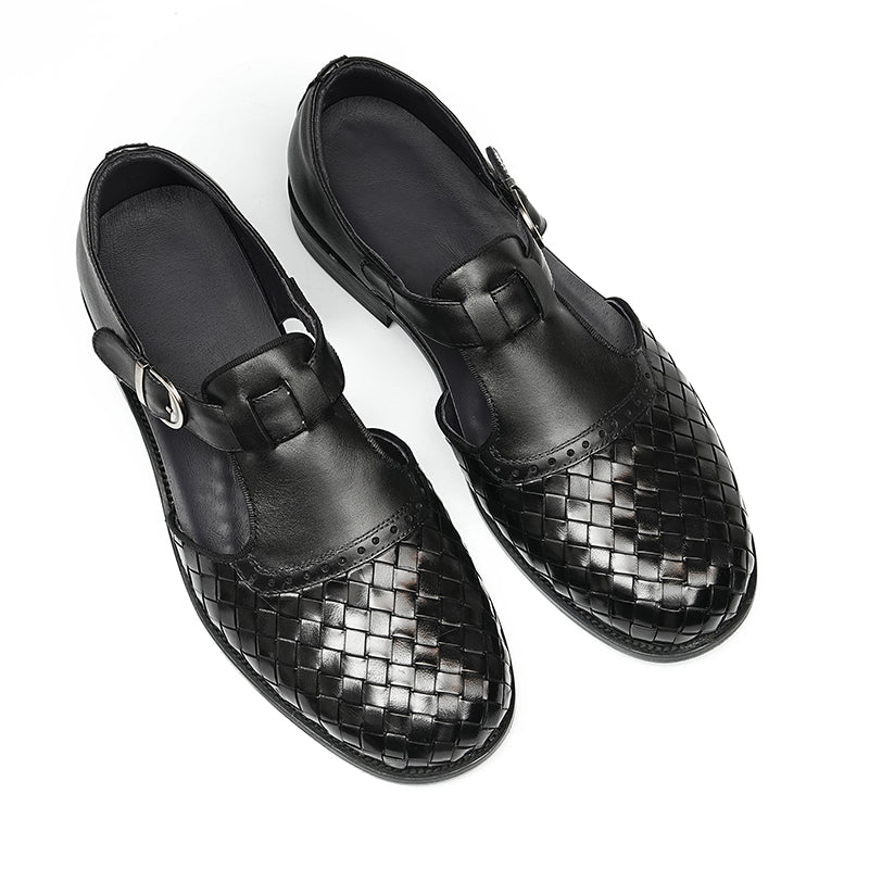 Men’s Woven Leather Buckle Sandals