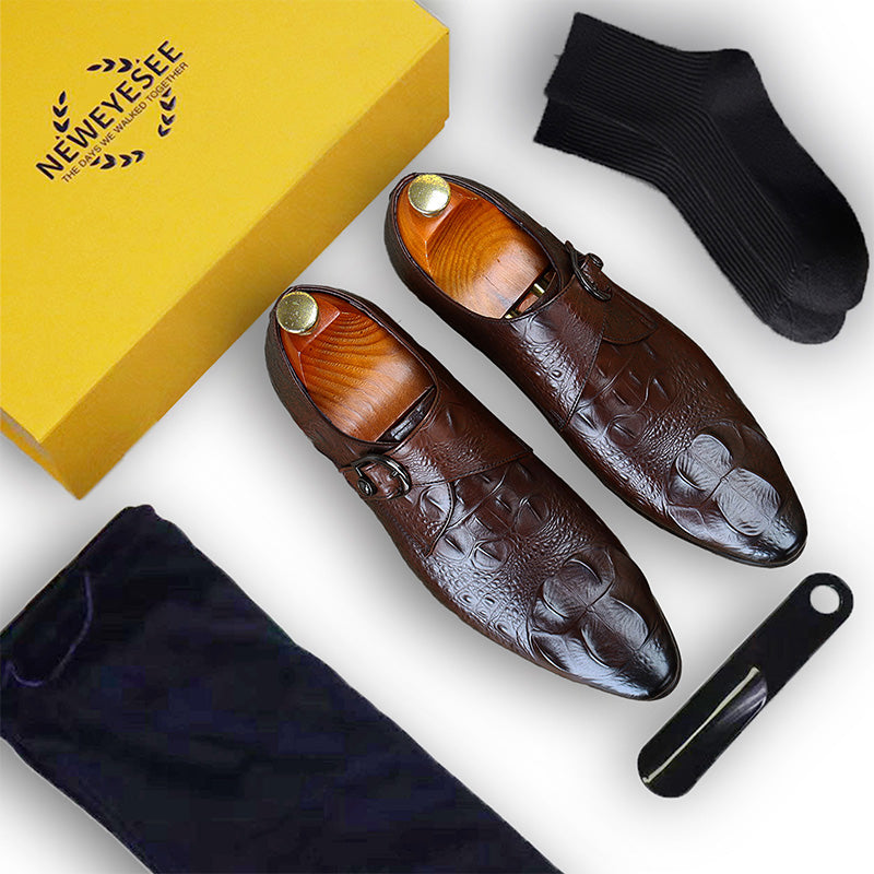 Men’s Crocodile-Embossed Leather Monk Strap Shoes