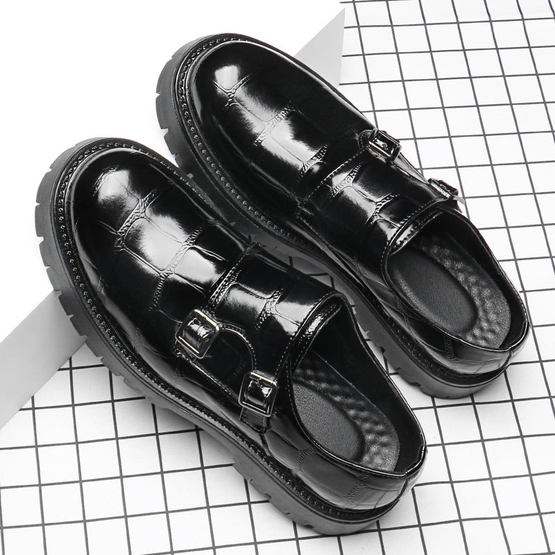 Men's Monk Straps: Embossed Texture & Signature Buckle Accent