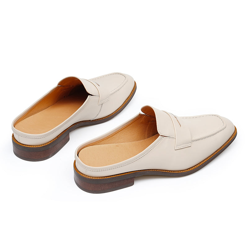 Men’s Cream Leather Backless Loafers