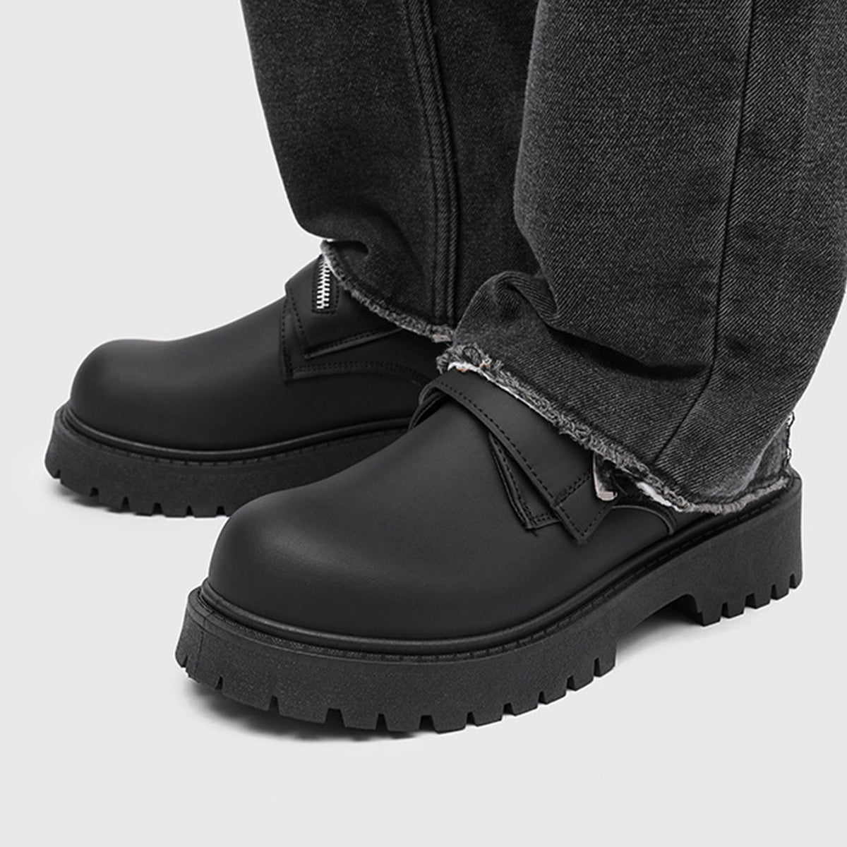 Men's Zip Strap Slip-On Shoes | with Chunky Sole & Round Toe