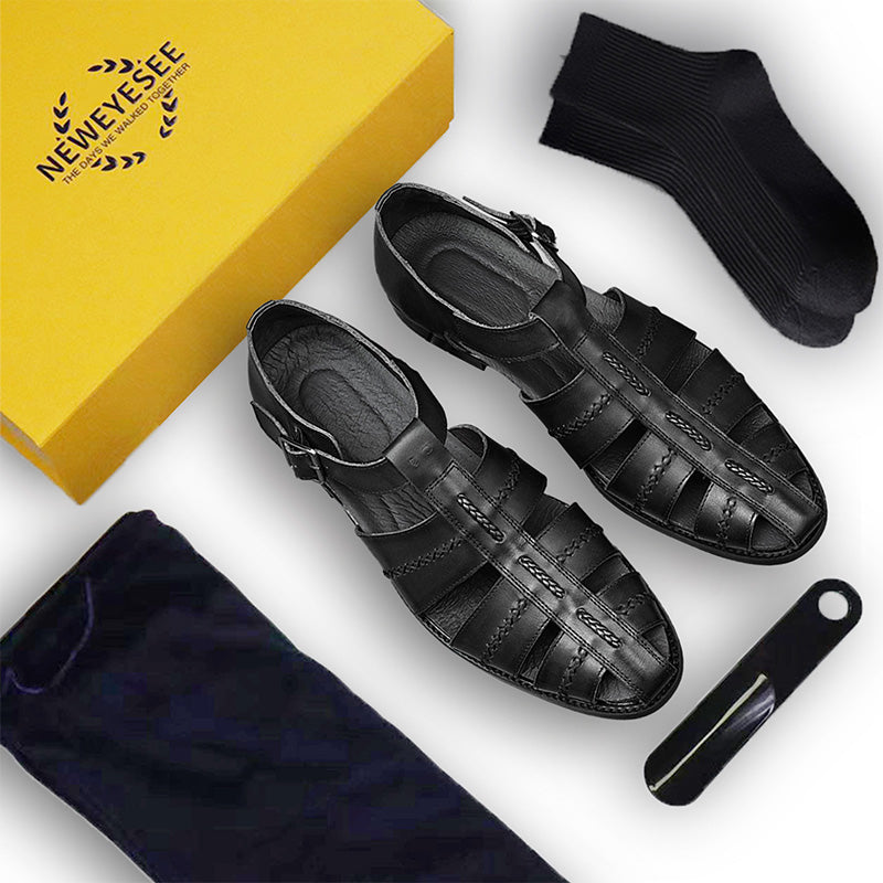 Men’s Hand-Stitched Cutout Leather Sandals