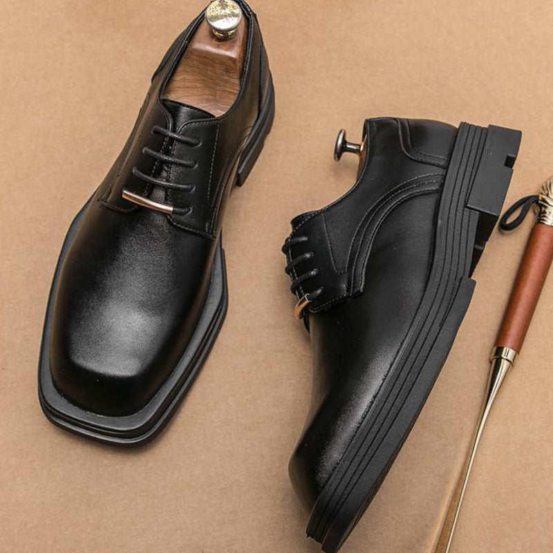 Contemporary Square-Toe Men's Derbys Shoes: Refined Metal Detailing & Modern Silhouette