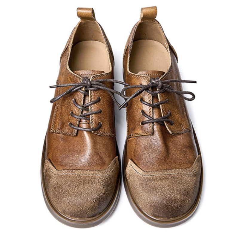Calf Leather Derby Shoes for Men Patchwork Toe