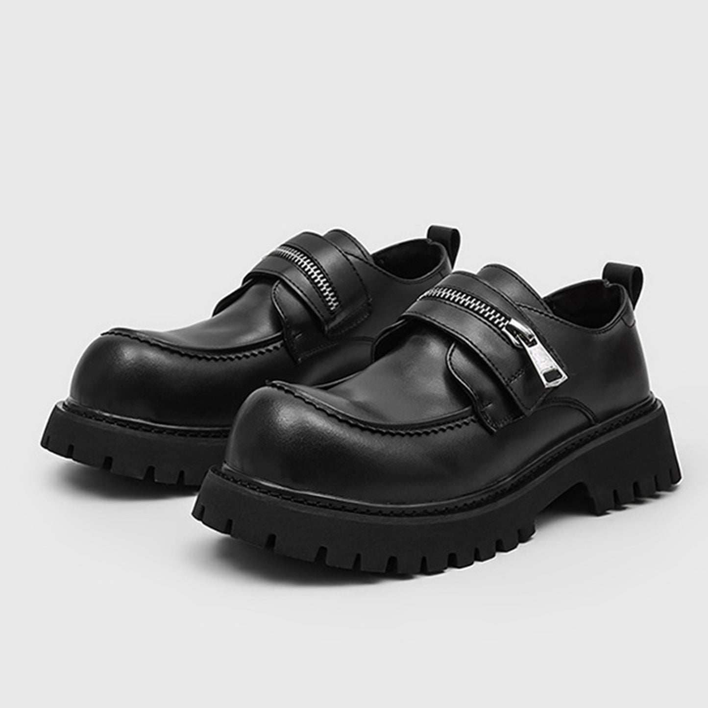Men's Loafers Shoes: Chunky Platform Sole with Double-Strap Zipper Detail