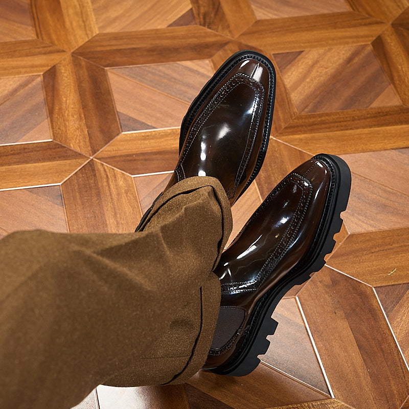 Men's Brogue Chelsea Boots: Artisan Stitching & Square-Toe Architecture