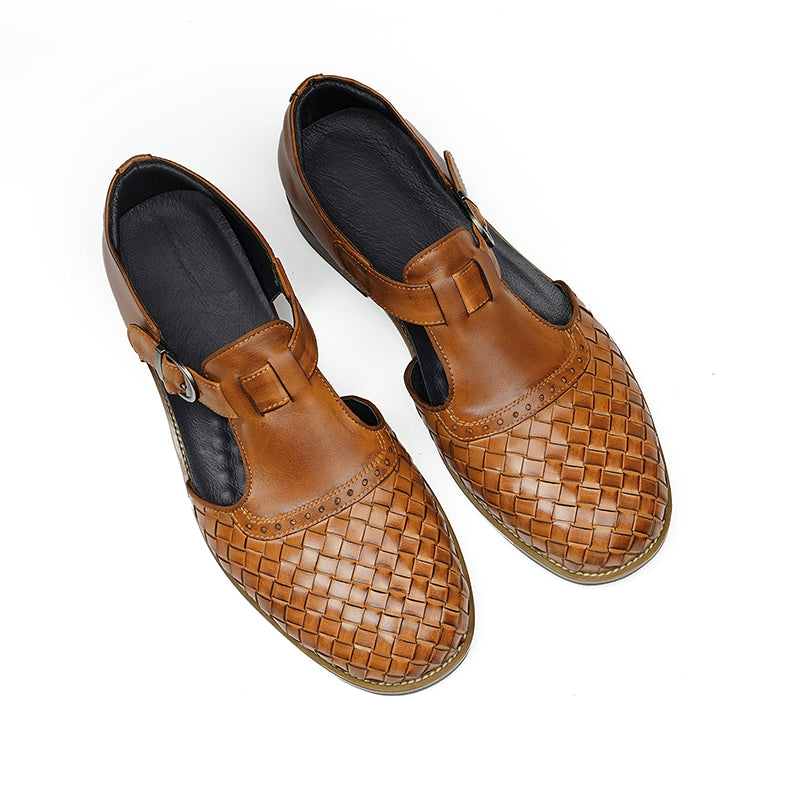 Men’s Woven Leather Buckle Sandals