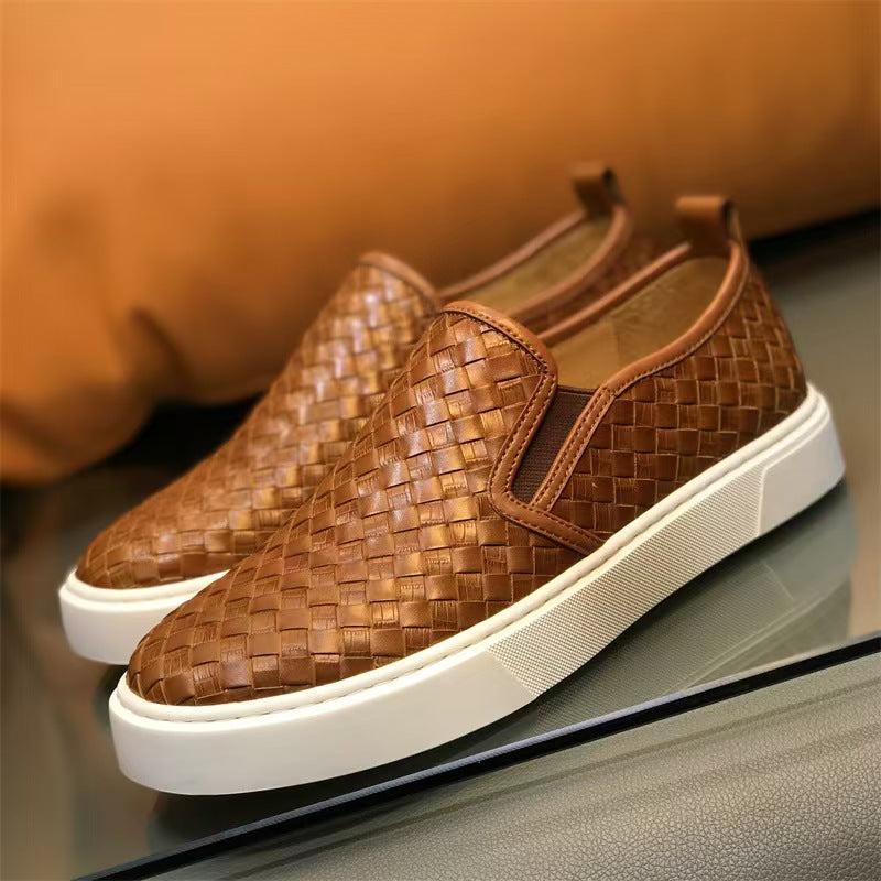Woven Men Sneakers Calfskin Upper Durable Rubber Soles