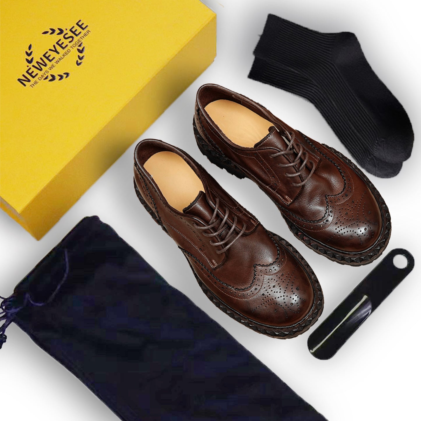 Men's Brogue Derby Shoes – Genuine Horsehide Leather Goodyear Welted Retro Style Washing Process