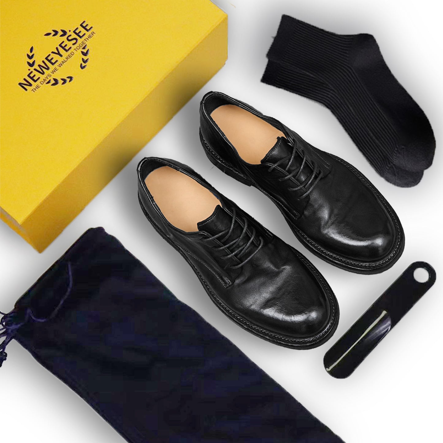 Classic Handmade Men's Derby Shoes – Genuine Horsehide Leather Goodyear Welted Retro Style Washing Process