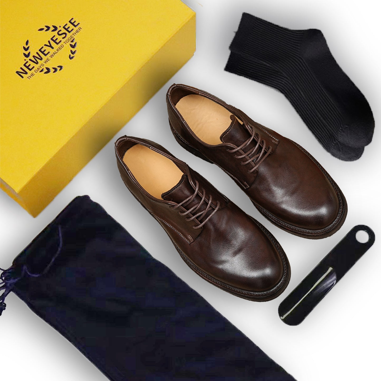 Classic Handmade Men's Derby Shoes – Genuine Horsehide Leather Goodyear Welted Retro Style Washing Process