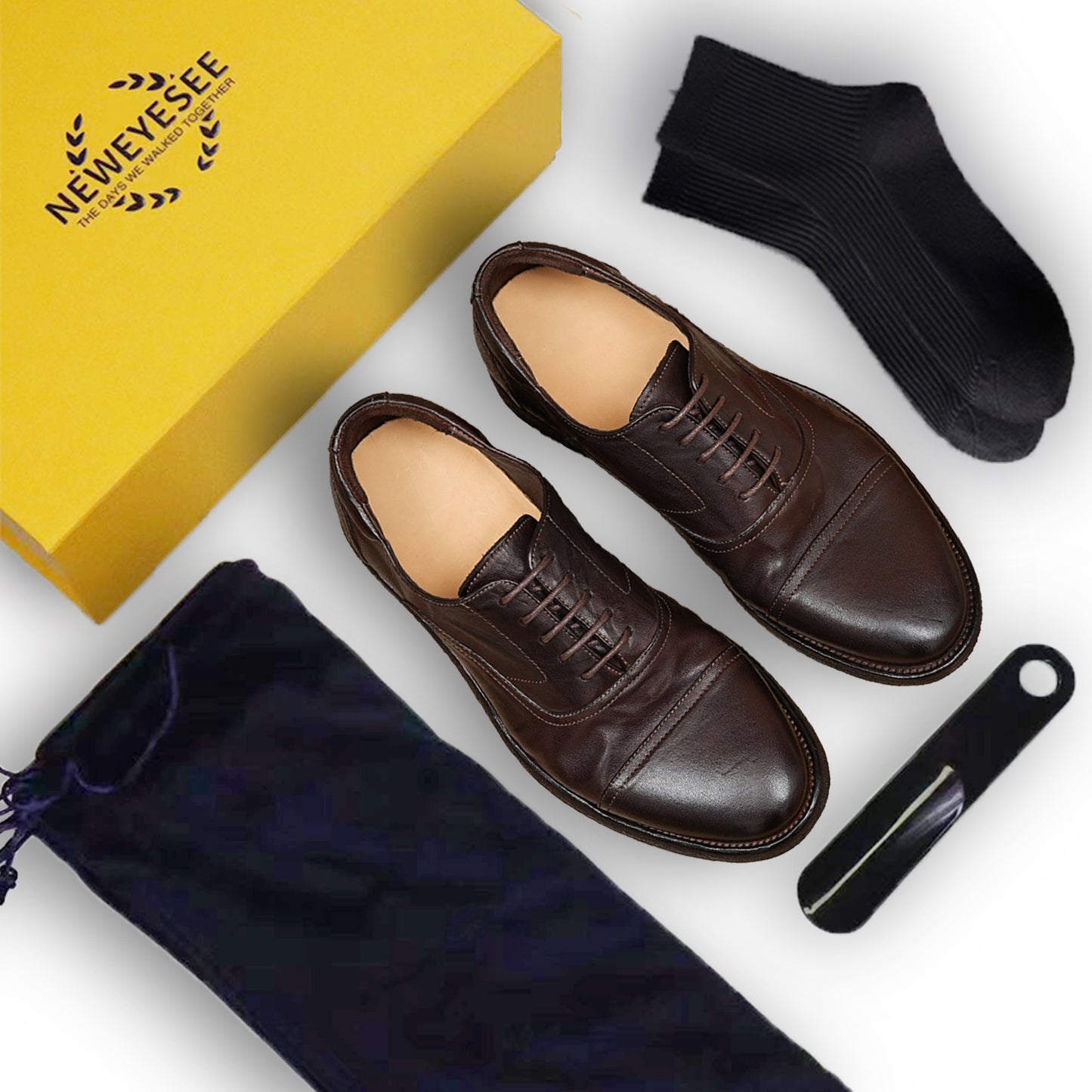 Oxford Shoes Horsehide Lace-Up Handmade Leather Shoes for Men Goodyear Welted Retro Style Washing Process
