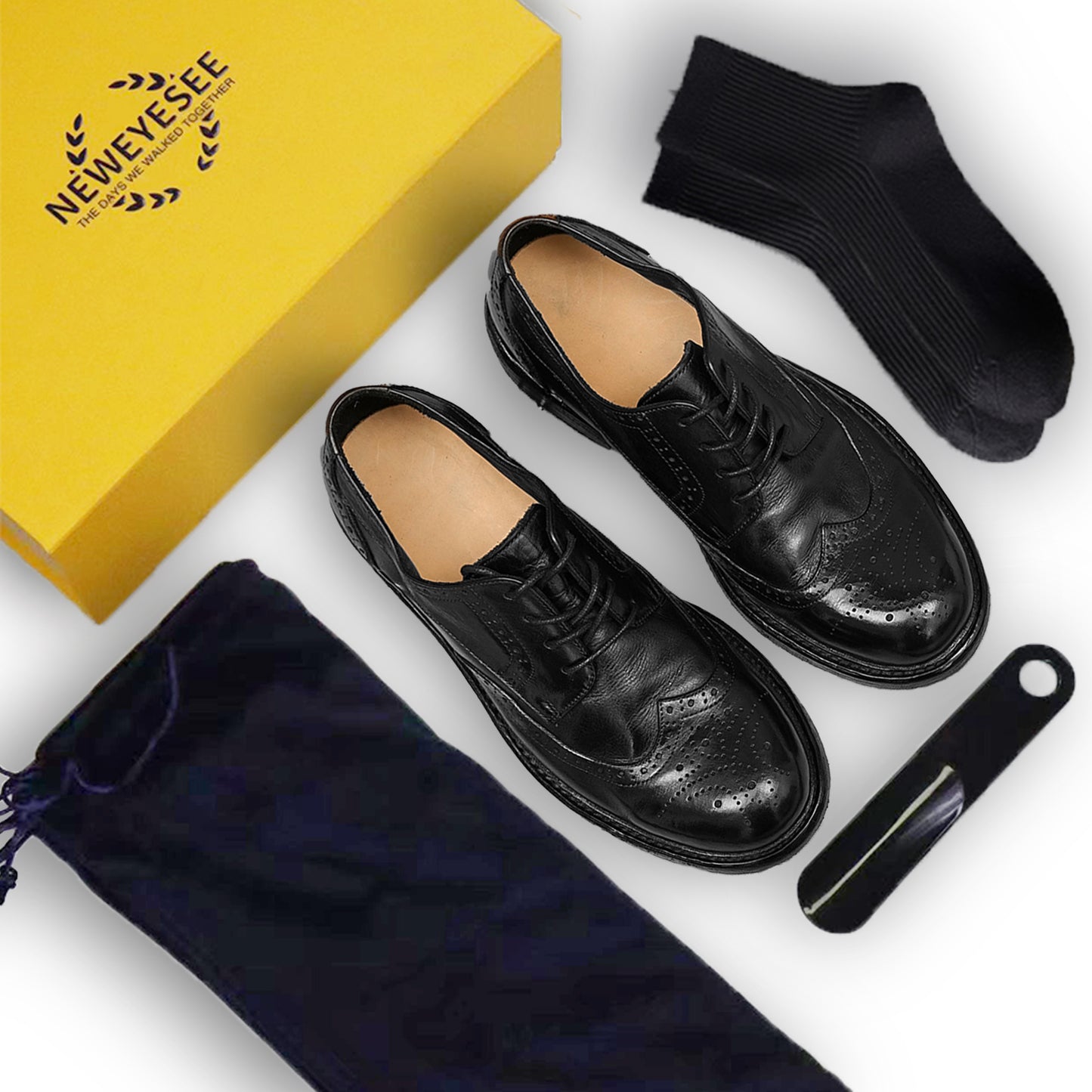 Classical Brogue Derby Shoes for Men – Genuine Horsehide Leather Goodyear Welted Washing Process
