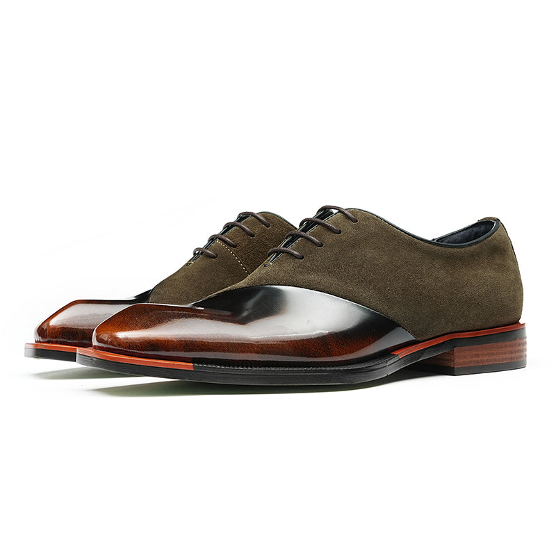 Men's Oxford Shoes - Glossy & Suede Leather Blend