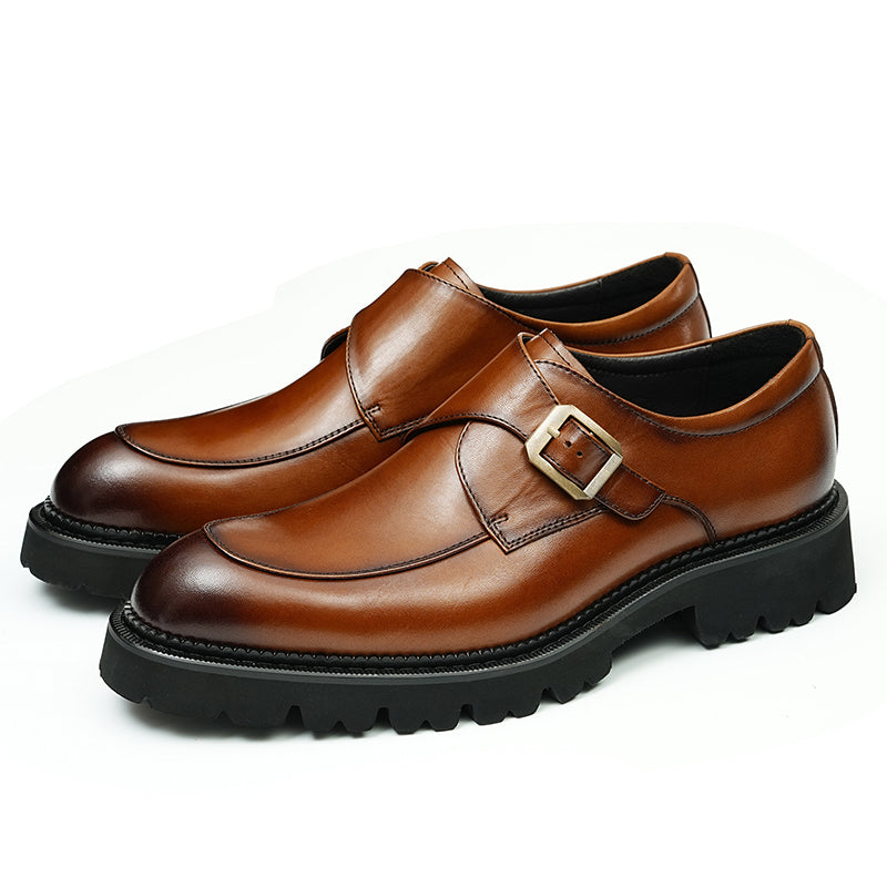 Men's Single-Buckle Monk Shoes Thick Grip Sole & Premium Leather