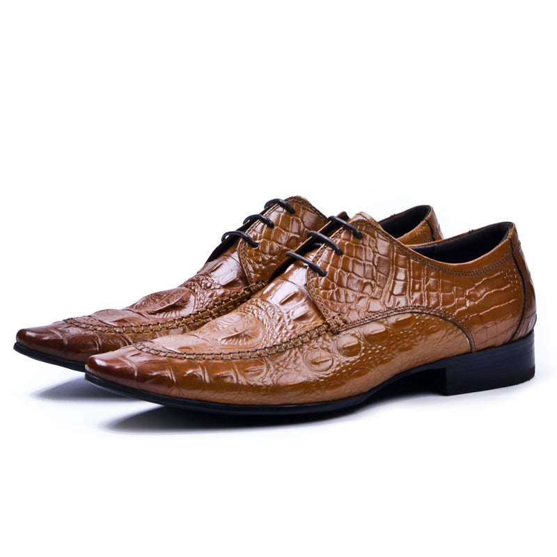 Men's Derby Crocodile-Textured Leather Shoes