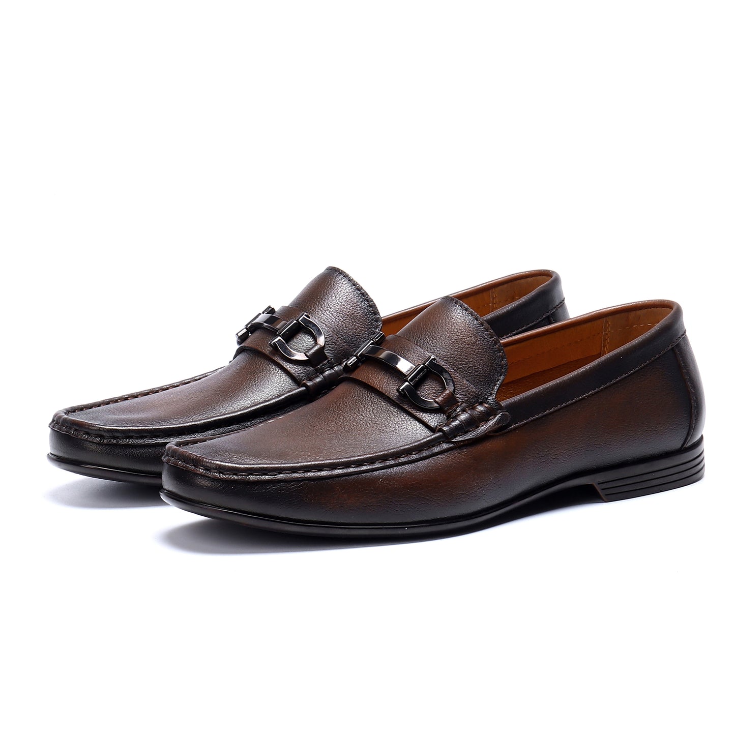 Men's Loafers - Structured Metal Accent & Polished Leather