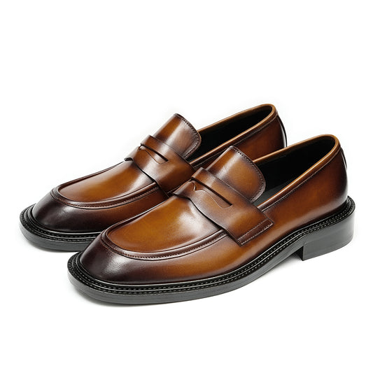 Men's Loafers - Gradient Leather & Reinforced Strap Design