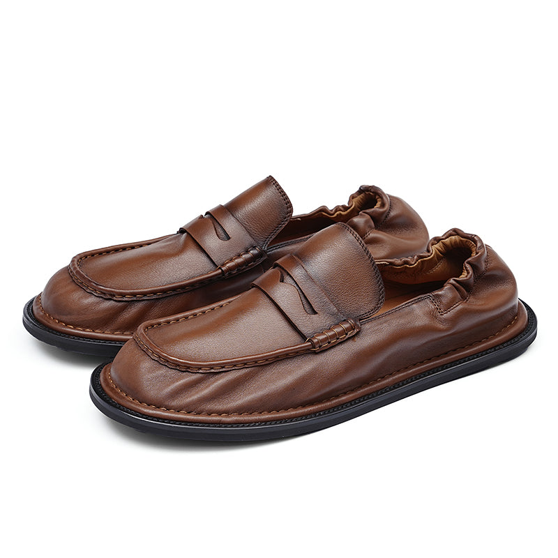 Men's Loafers - Double-Stitched Straps & Flex Heel Comfort