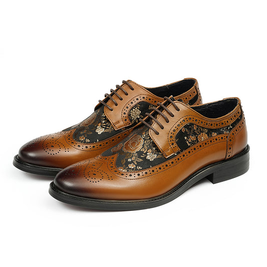 Men's Derby Shoes - Artistic Brogue Detailing & Textured Contrast
