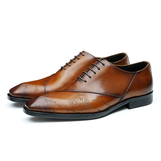Men's Patterned Oxford Shoes - Artistic Motifs & Structured Support