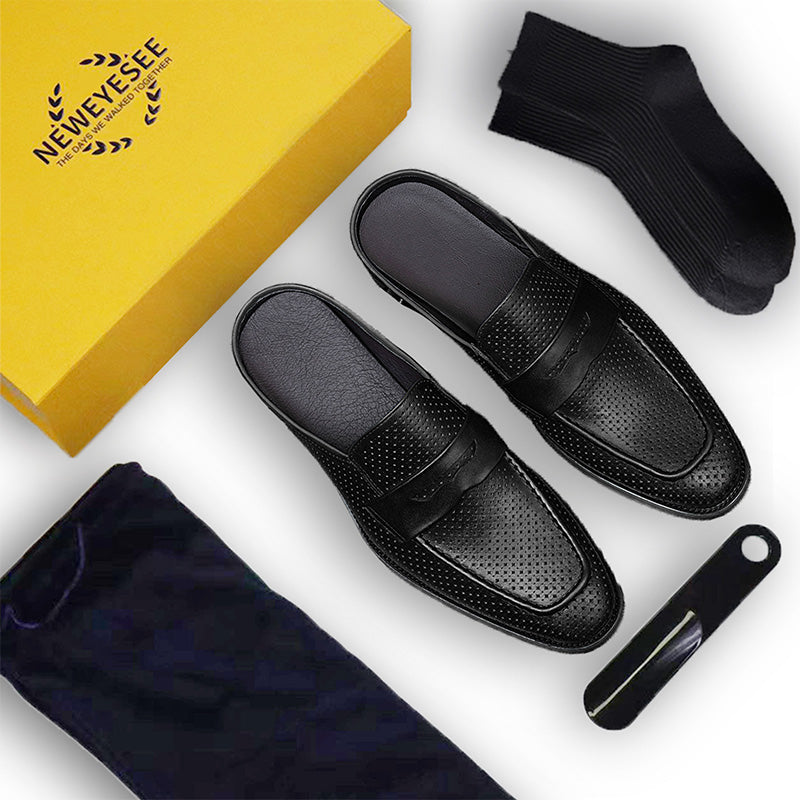 Men’s Backless Loafers with Perforated Design