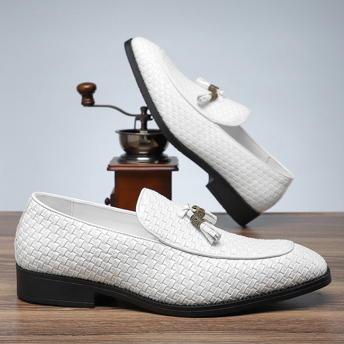 Men's Woven Tassel Loafers | with Square Toe & Low Block Heel