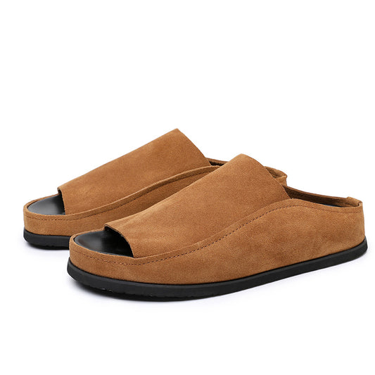 Architectural Open-Toe Slippers: Plush Comfort & Contrast Sole Design