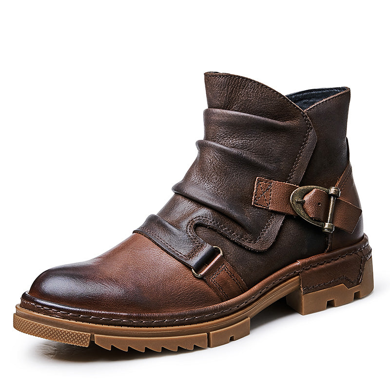 Martin Boots Vintage Workwear - Waxed Leather with Patchwork Buckle Design