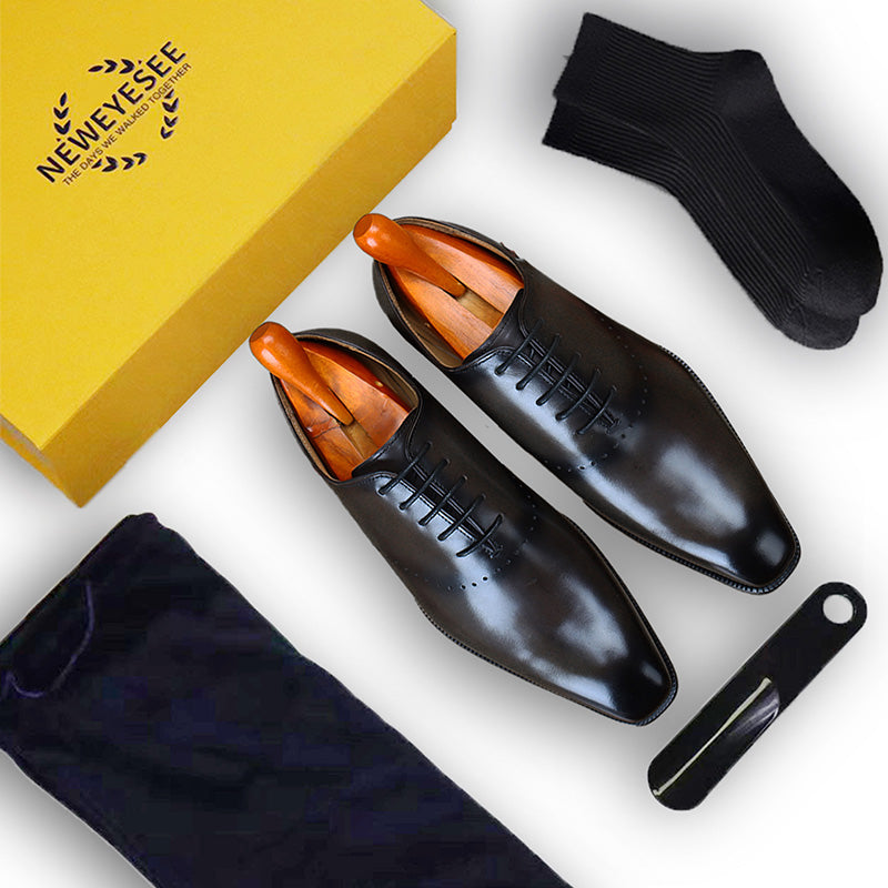 Men's Classic Oxford Shoes - Polished Leather & Precision Perforations