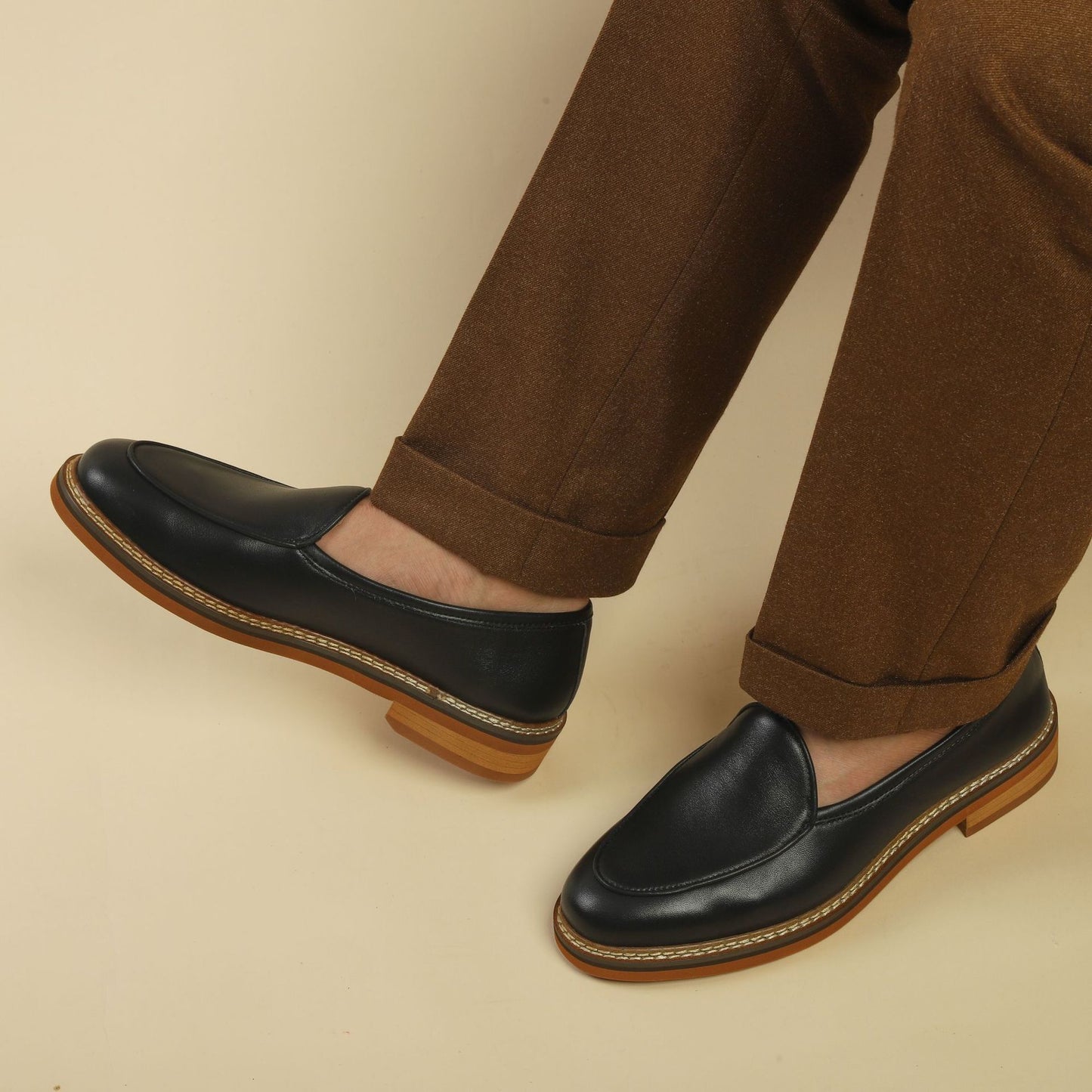 Men's Slip-On Loafers: Artisan Stitching & Layered Sole Architecture