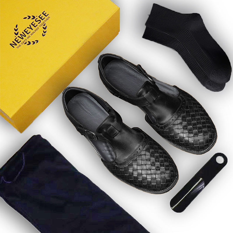 Men’s Woven Leather Buckle Sandals