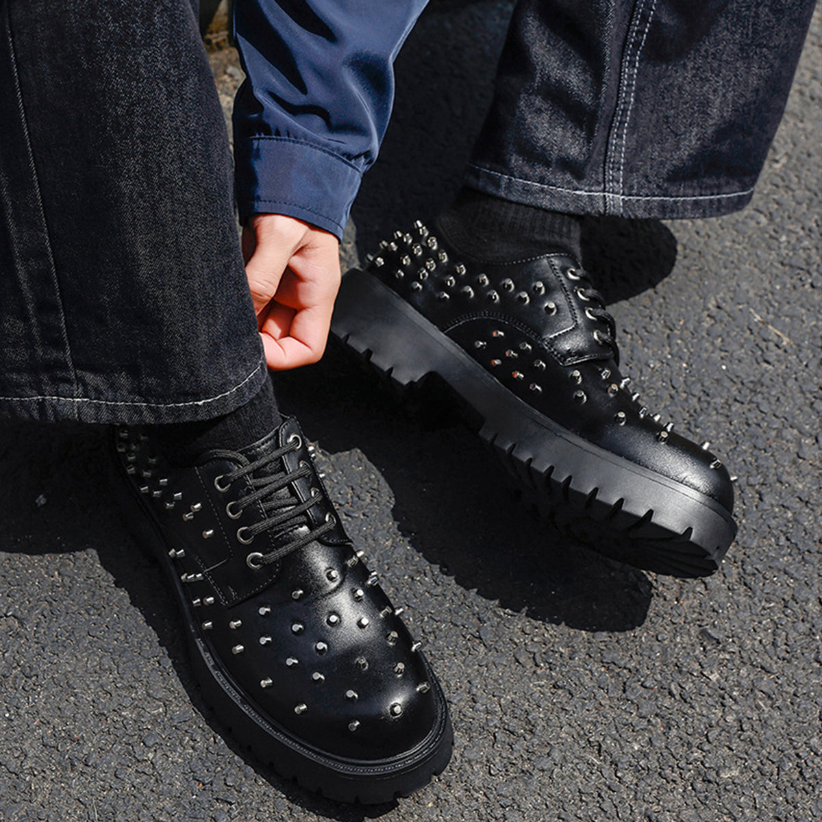 Men's Heavy-Duty Studded Derby Shoes | with Chunky Platform Sole