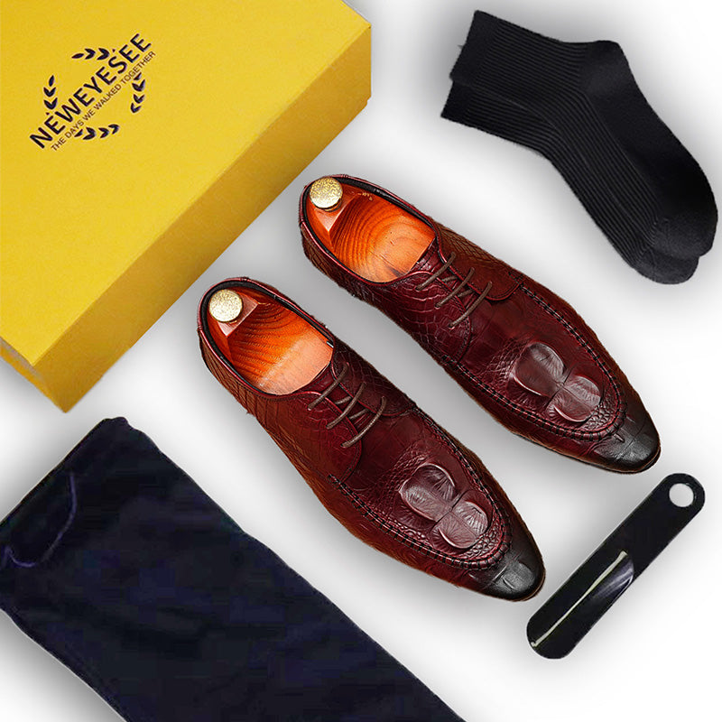 Men's Derby Crocodile-Textured Leather Shoes