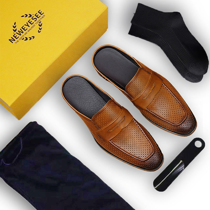 Men’s Backless Loafers with Perforated Design