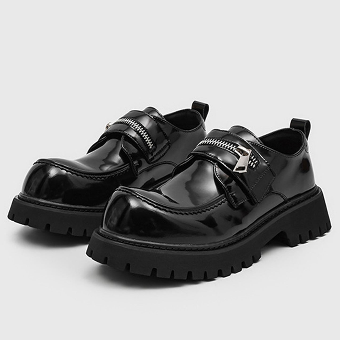 Men's Loafers Shoes: Chunky Platform Sole with Double-Strap Zipper Detail