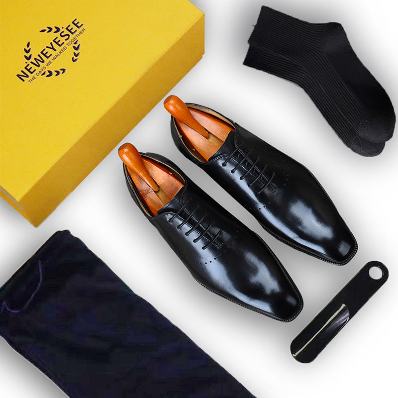 Men's Classic Oxford Shoes - Polished Leather & Precision Perforations