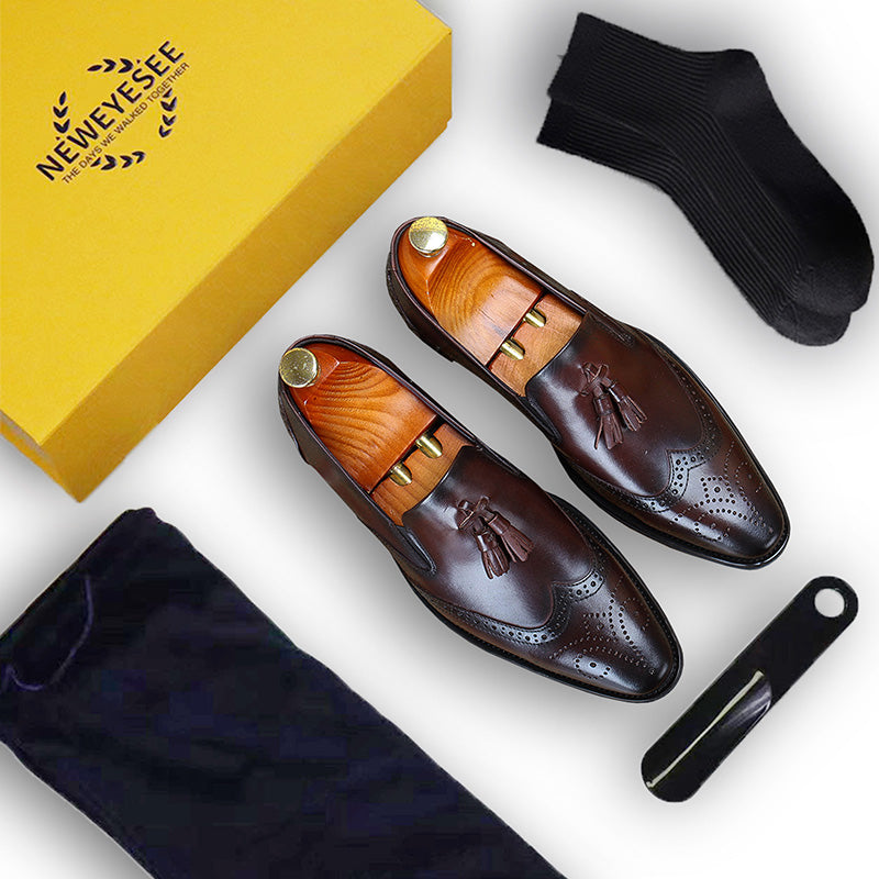 Men's Tassel Loafers Brogue Detailing & Premium Leather
