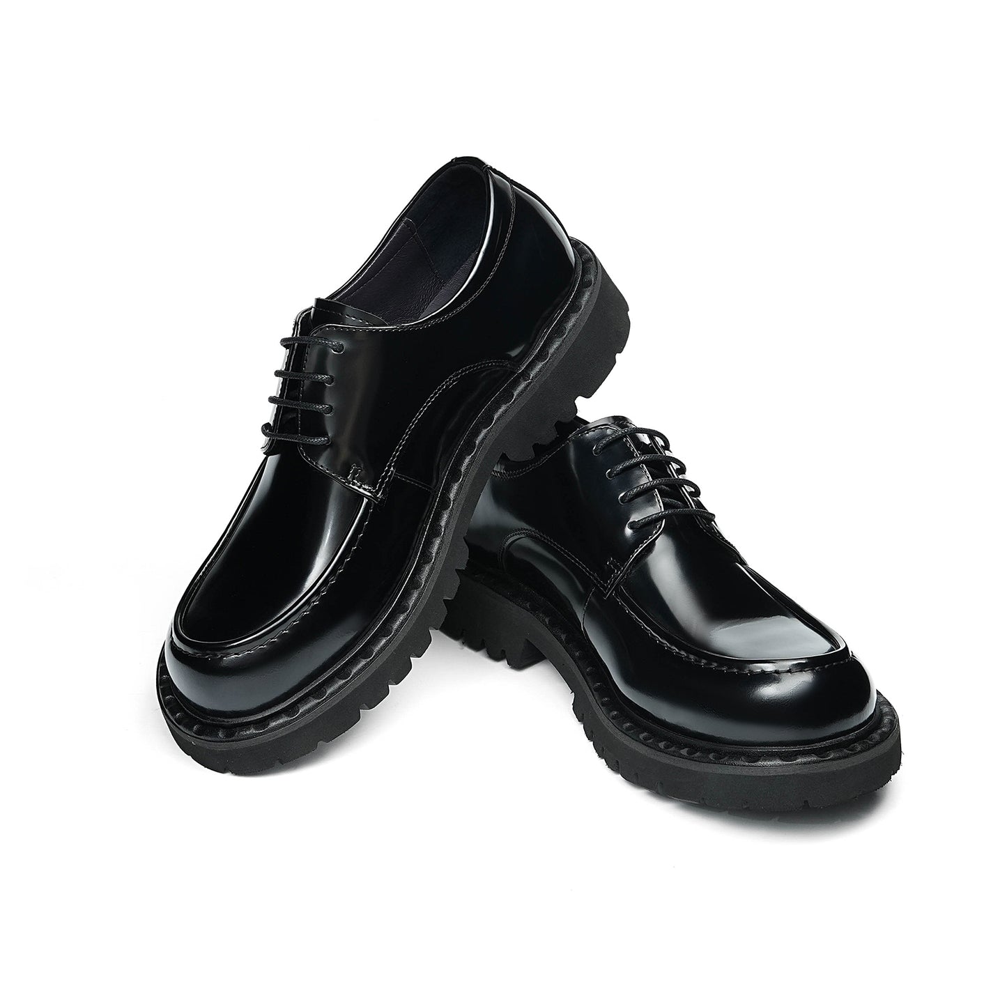 Architectural Men's Derby Shoes: Sculptural Sole & Mirror-Finish Elegance
